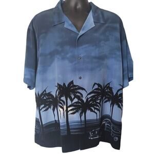 Ocean Current Cabana Palm Tree Classic Car Shirt Blue Men's XL